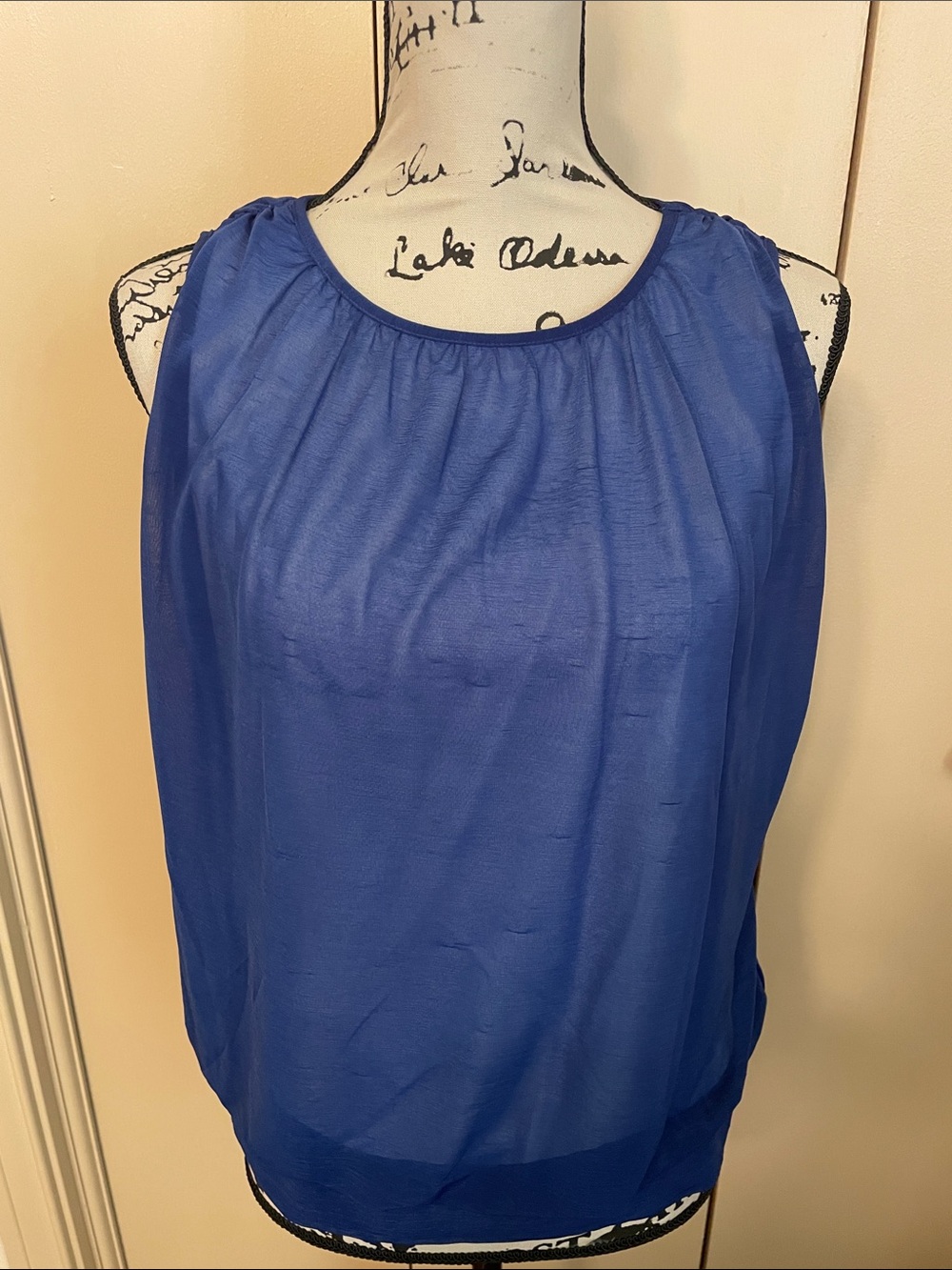 Worthington Royal Blue Sleeveless Pleated Neck Blouse